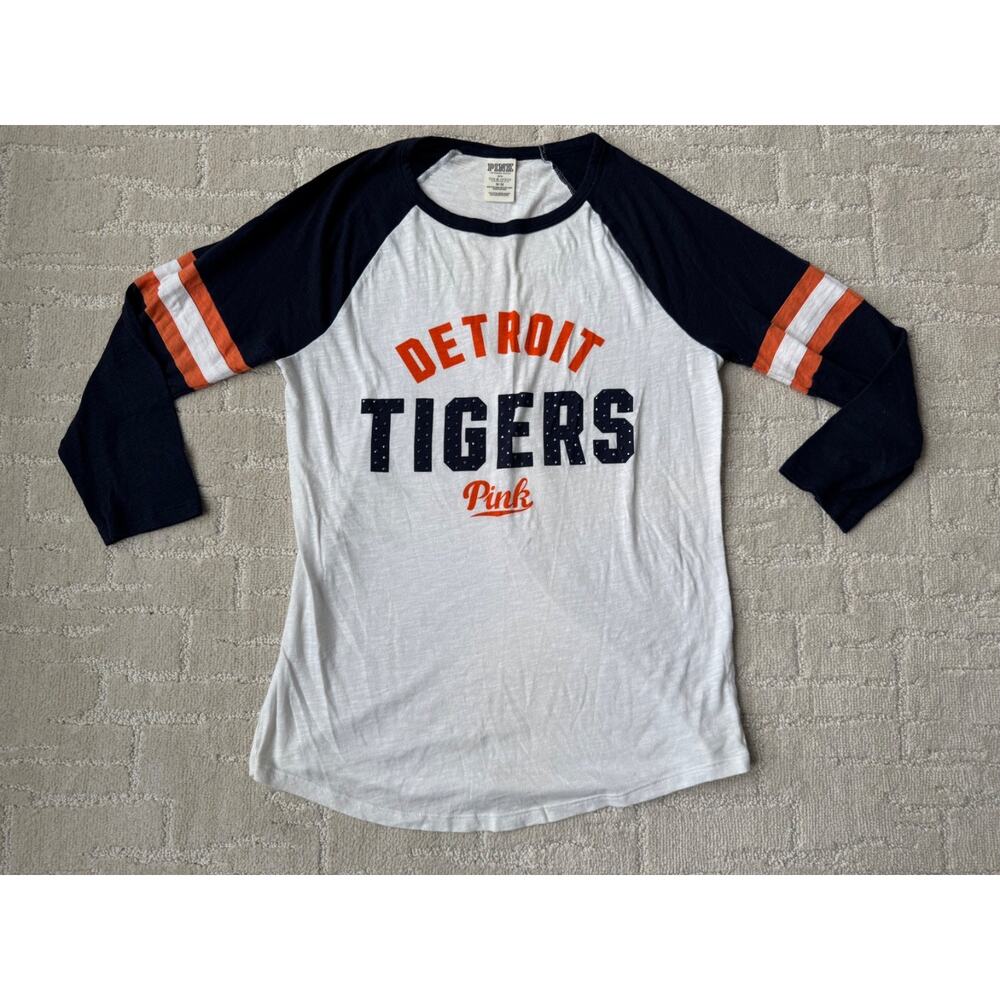 Victoria's Secret Pink Detroit Tigers 3/4 Sleeve Lightweight Shirt Top